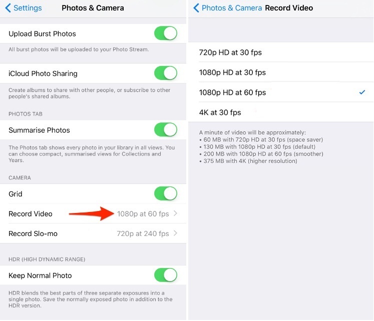 change the iPhone recording format 