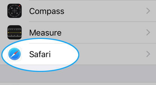 choose Safari tab in Settings app