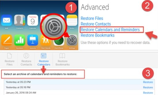 recover calendar with iCloud