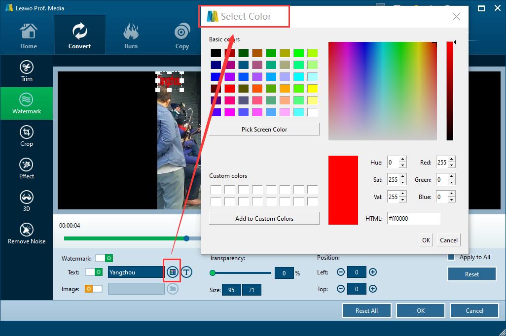  添加文本作为水印选择颜色 