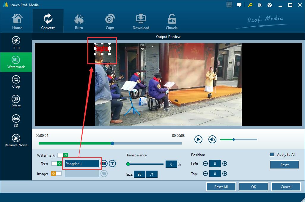  添加文本作为水印，在输入框中输入文本 