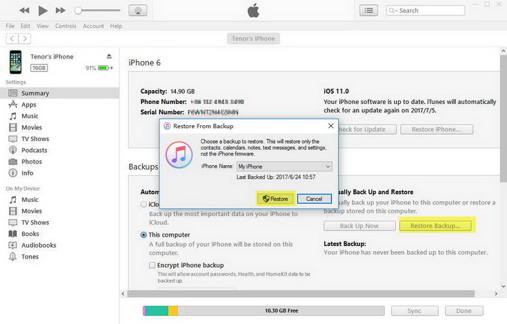 Restore from Backup via iTunes