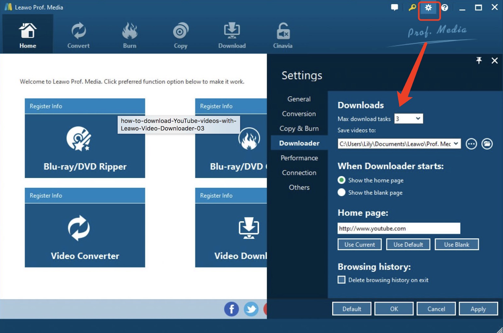 从 MySpace 下载视频设置输出目录  