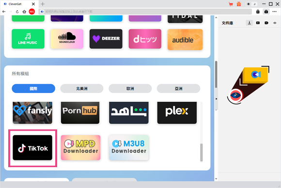 CleverGet TikTok影片下載器介面預覽 - 顯示支援TikTok平台